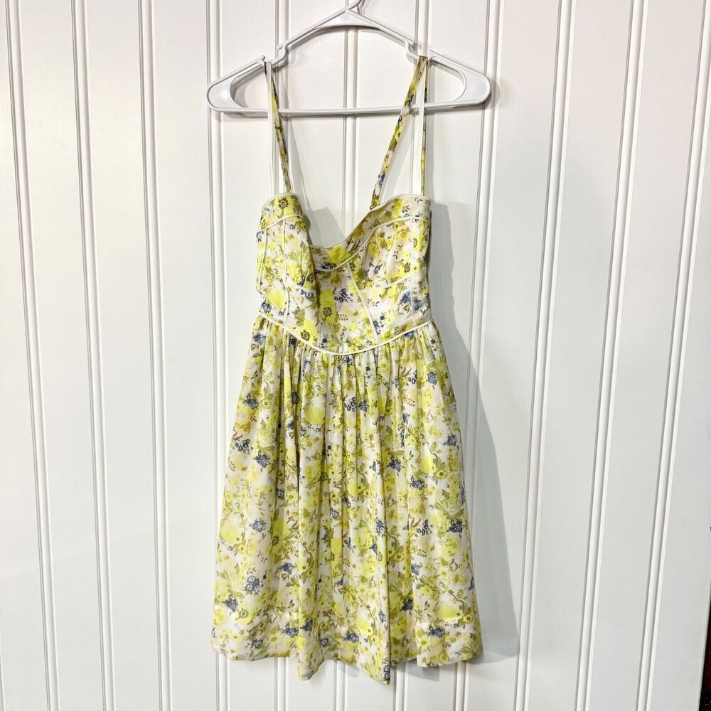 GIANNI BINI Dress Women Size 0 Mini Sleeveless Floral Yellow Summer Polyester